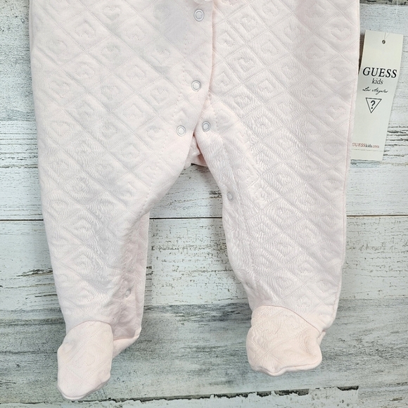 NWT Baby Guess Pink Quilted Snap Onesie Size 6-9M Chiffon Bows Coquette - Picture 11 of 12